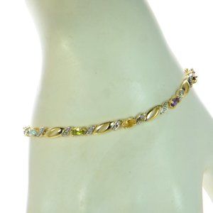 Gold Over Solid 925 Sterling Silver Multi-gemstone Tennis Bracelet